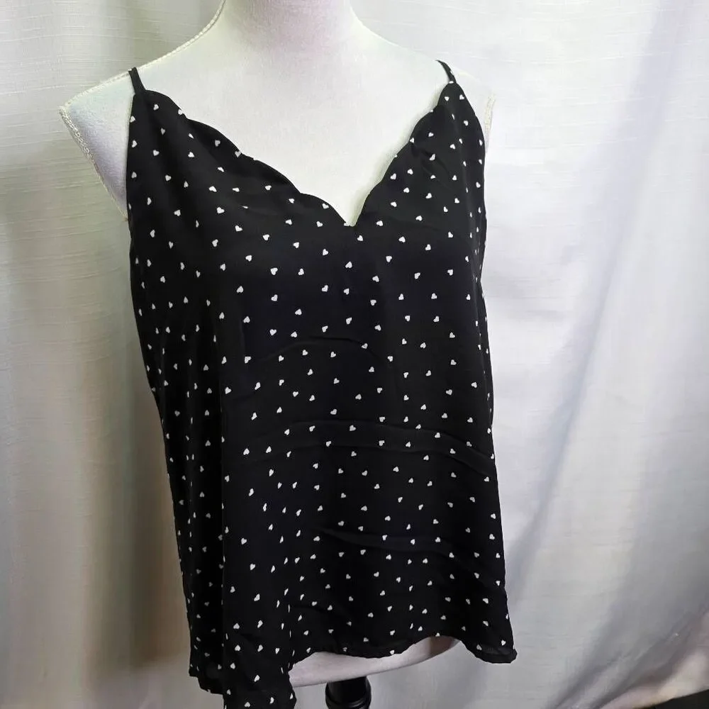 Socialite Black and White Polka Dot Flowy Tank Top Size Large